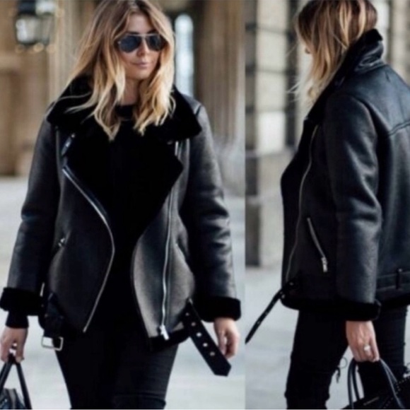 Black Shearling Women's Jacket - Picture 4 of 4